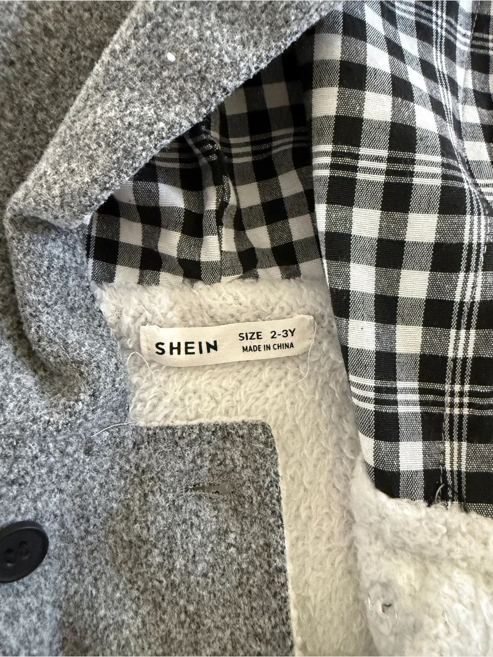 SHEIN Gray Hooded Double-Breasted Kids Pea Coat